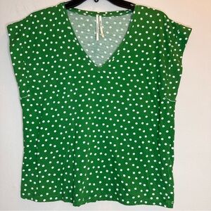 Anthropologie Women’s Polka Dot Green/ White Blouse Shirt Size XS